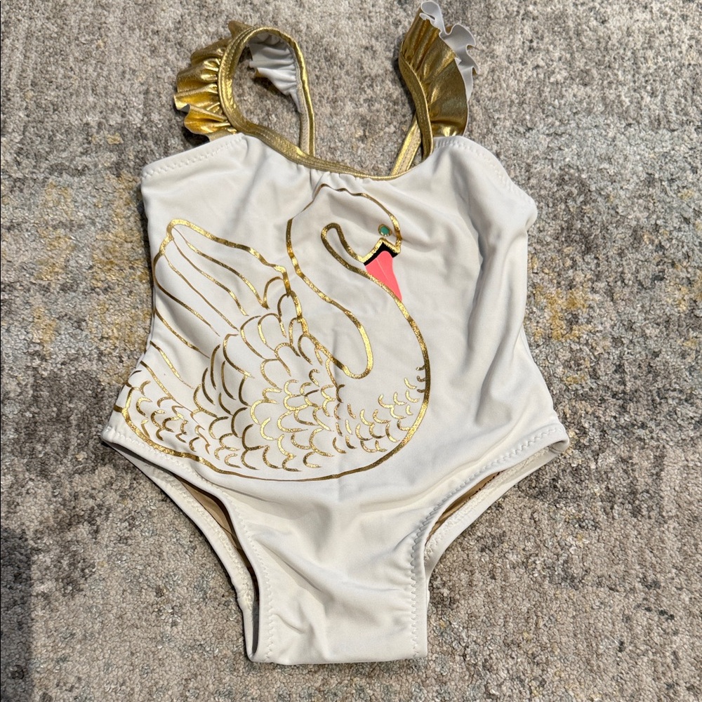 Chic Swan Design Kids One Piece Swimsuit